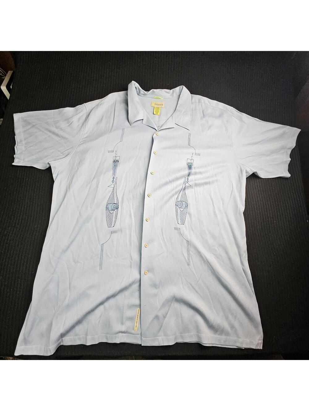 Cubavera Men's 3XLT Blue Embroidered Camp Shirt Tall Rayon Blend Tropical Luau